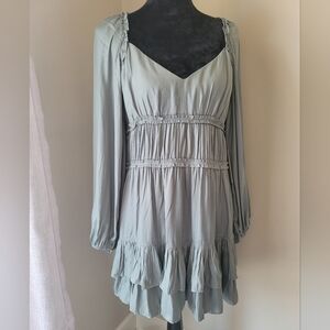 Bohme Xena Tiered Ruffle Pleated Mini Dress Green